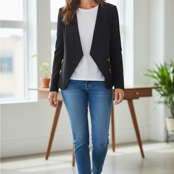 Calvin Klein Jackets & Blazers - Calvin Klein Black Cutaway Blazer With Gold Zippers